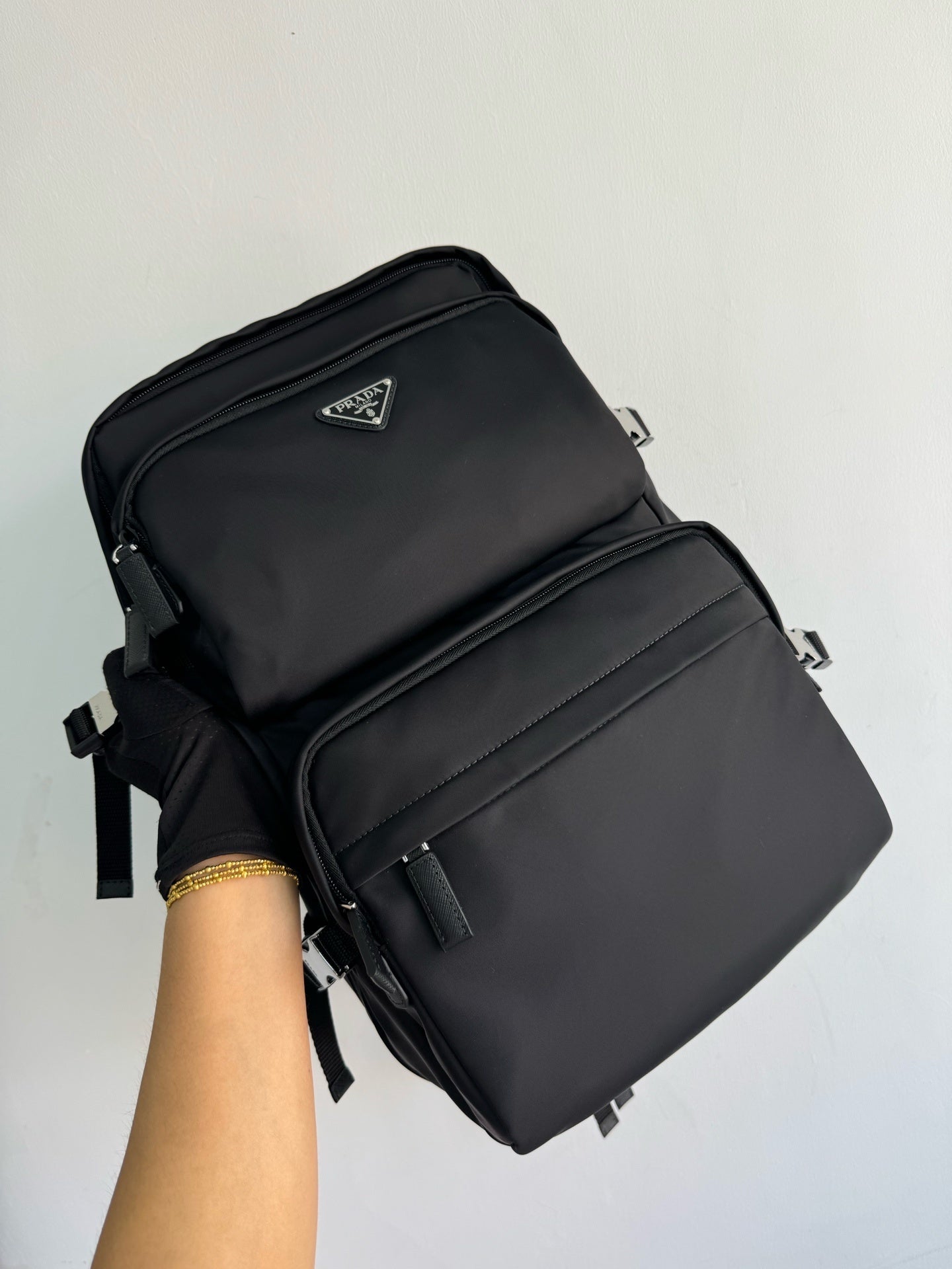Re-Nylon and Saffiano leather backpack