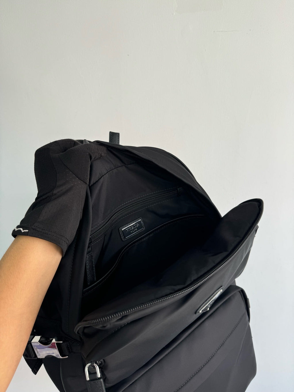 Re-Nylon and Saffiano leather backpack