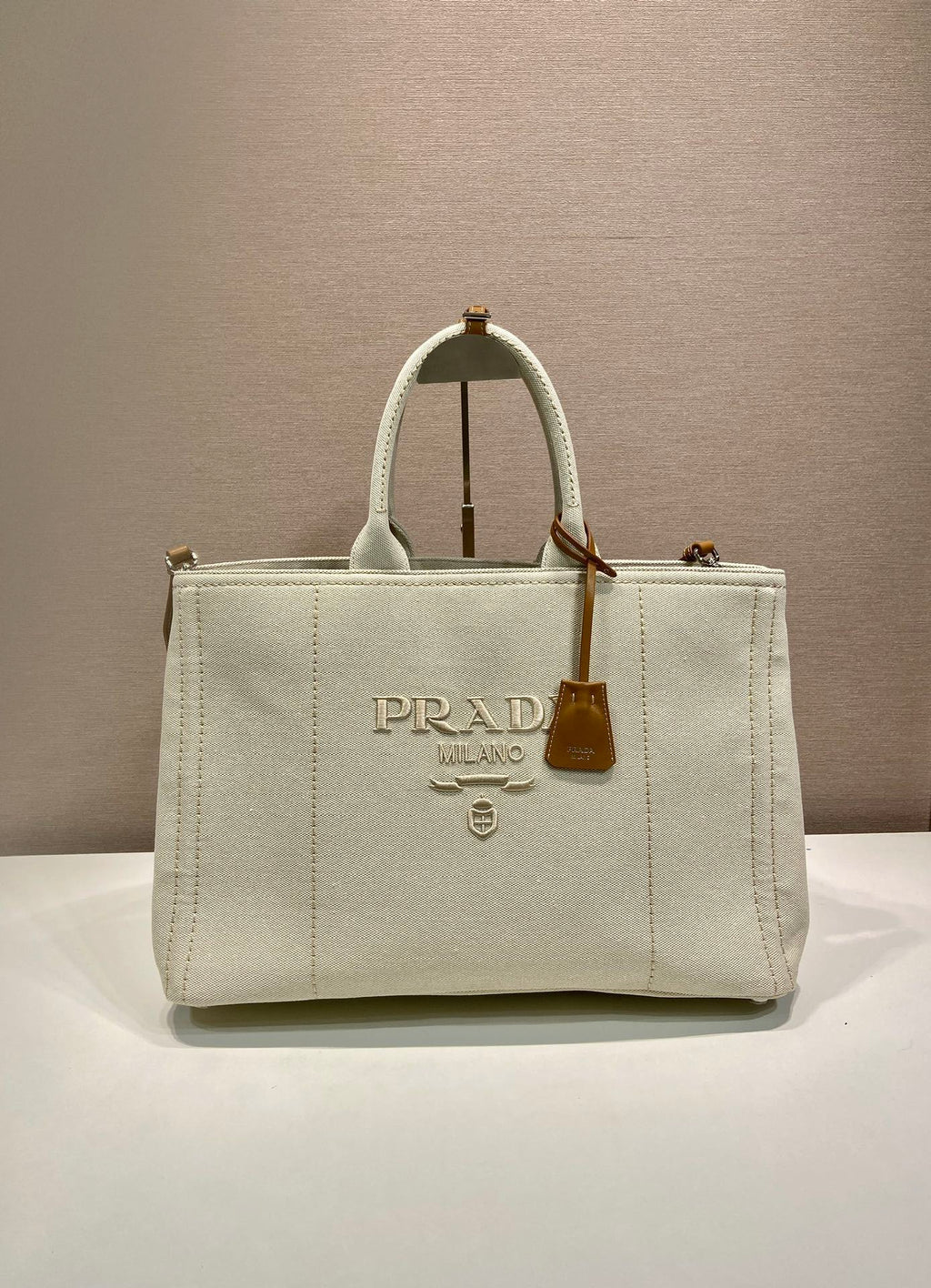 Prada Jardiniere extra-large linen blend tote bag