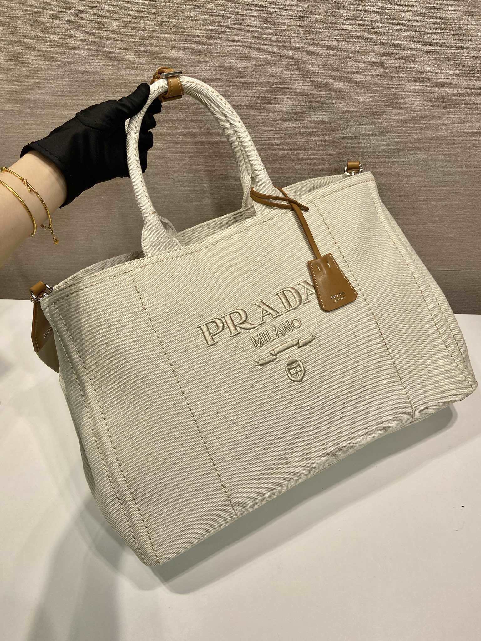 Prada Jardiniere extra-large linen blend tote bag