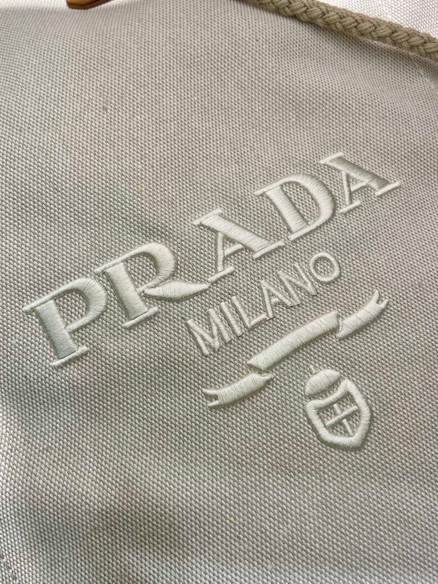 Prada linen blend drawstring duffel bag