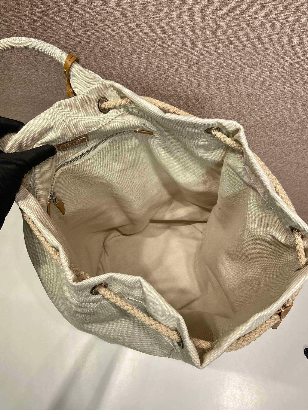 Prada linen blend drawstring duffel bag